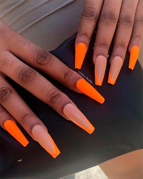 Orange Nail -  Summer Coffin Nails