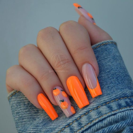 Orange Nails -  Bright Neon Nail