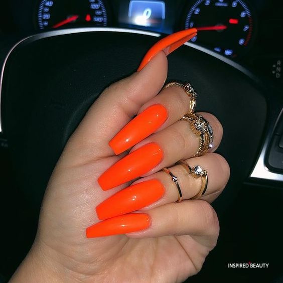 Orange Nail - Coffin Nails