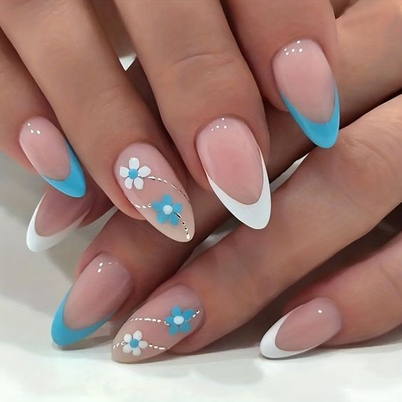 blue flower nails