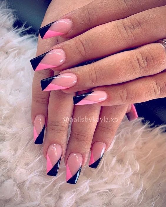 Pink Nails - Extraordinary Pink And Black Nail Design