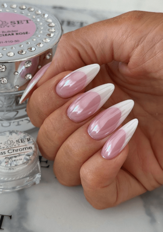 french manicure glazed nails. chrome nails for wedding bride.