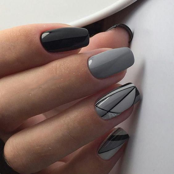 Grey and black combination of polish with lines