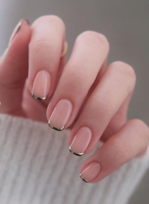 nude pink silver tipped nails