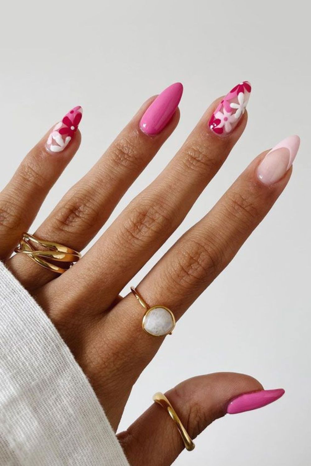 gorgeous flower pink nail design