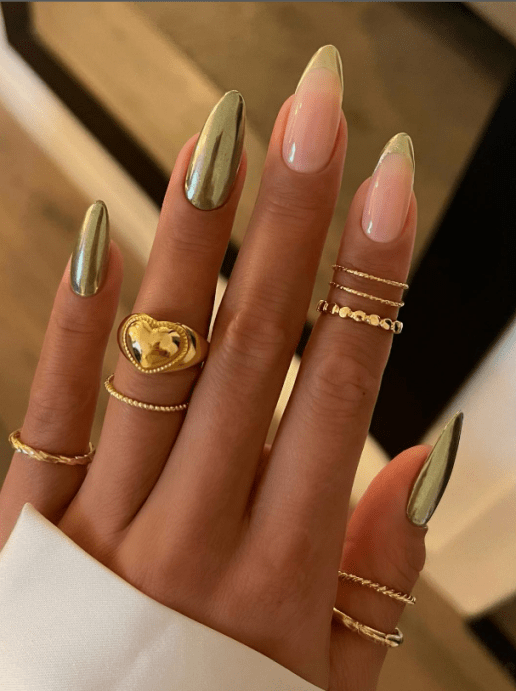 green chrome metallic nail designs