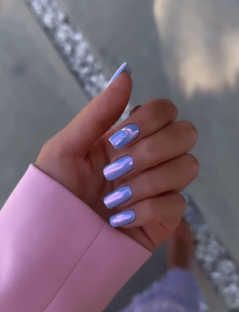 lavendar chrome nails. purple glazed mirror nails.