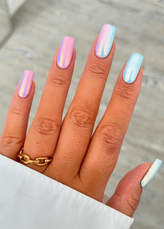 multi color chrome nails. shimmery glazed nails