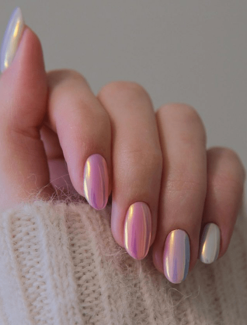 multicolor chrome glazed nails