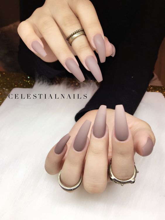 Matte nude pink coffin nails