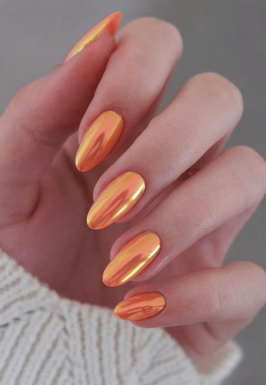 orange chrome nails