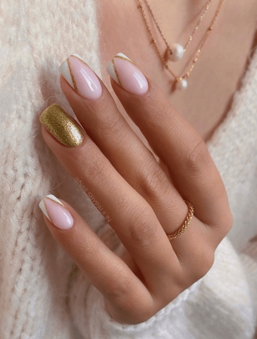 pink and gold nails