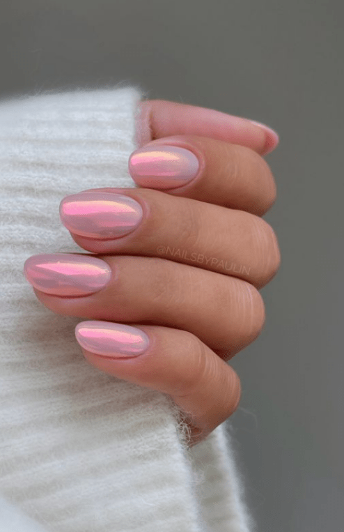 pink chromatic nails. glazed pink nails for prom.