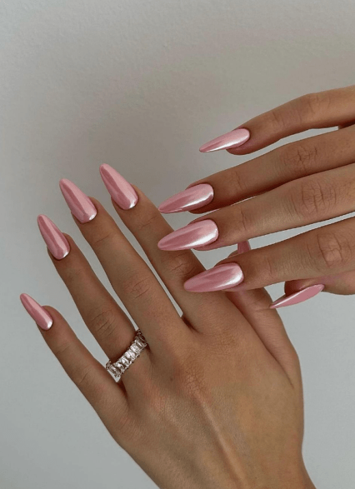 pink glazed donut nails. pink chrome nails. pink bridal nails. pink wedding nails. pink prom grad nails.