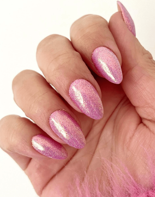 pink glitter nails. barbiecore pink nails 2024. pink nail designs.