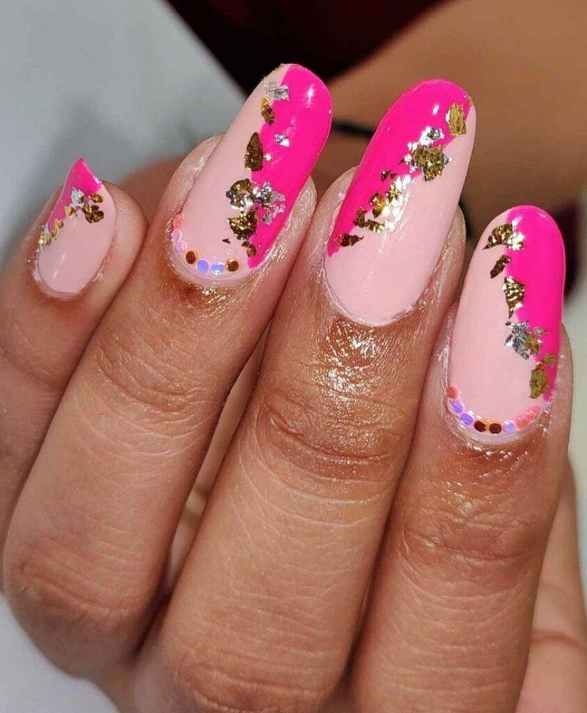 two toned pink gold nails