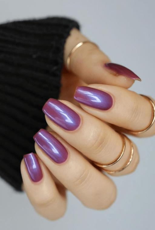 purple glazed nails. fall chrome nails purple. purple nail ideas.