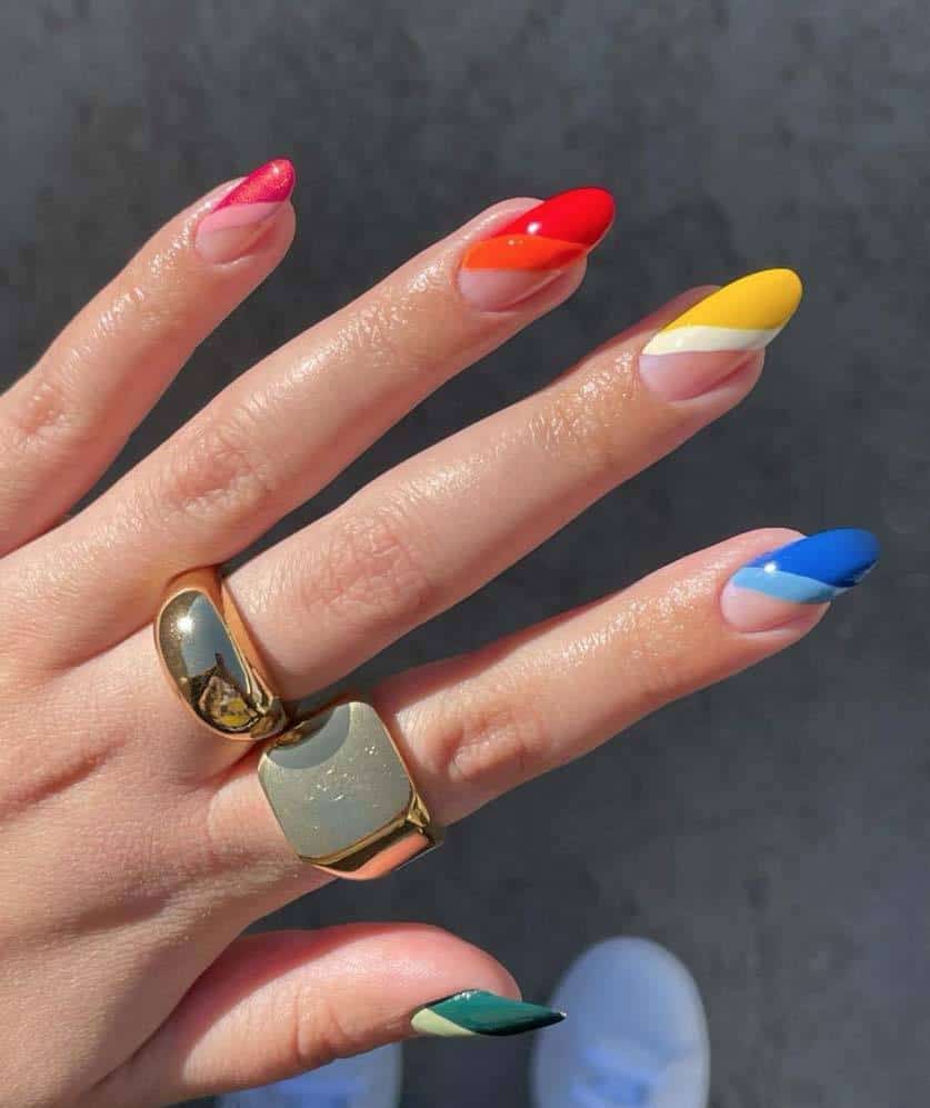 rainbow French mani