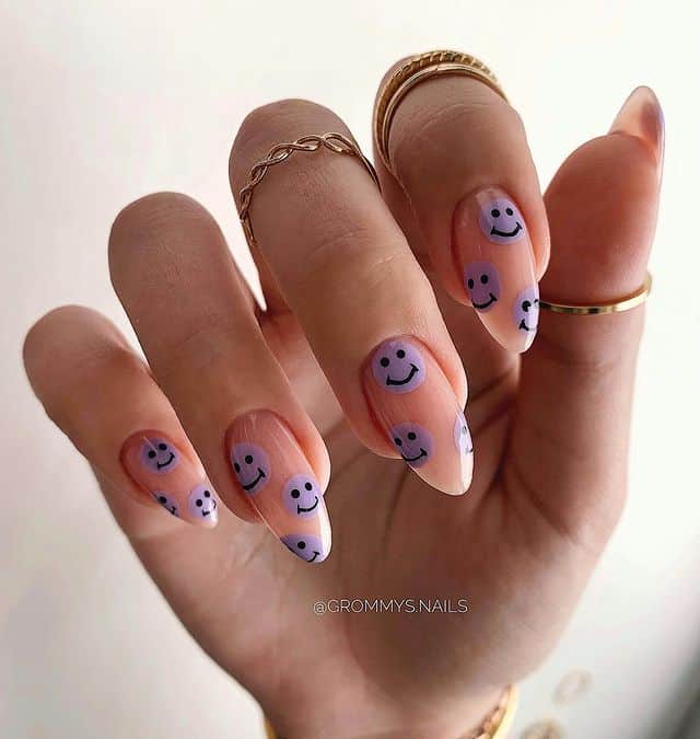 Cute purple smiley face nails