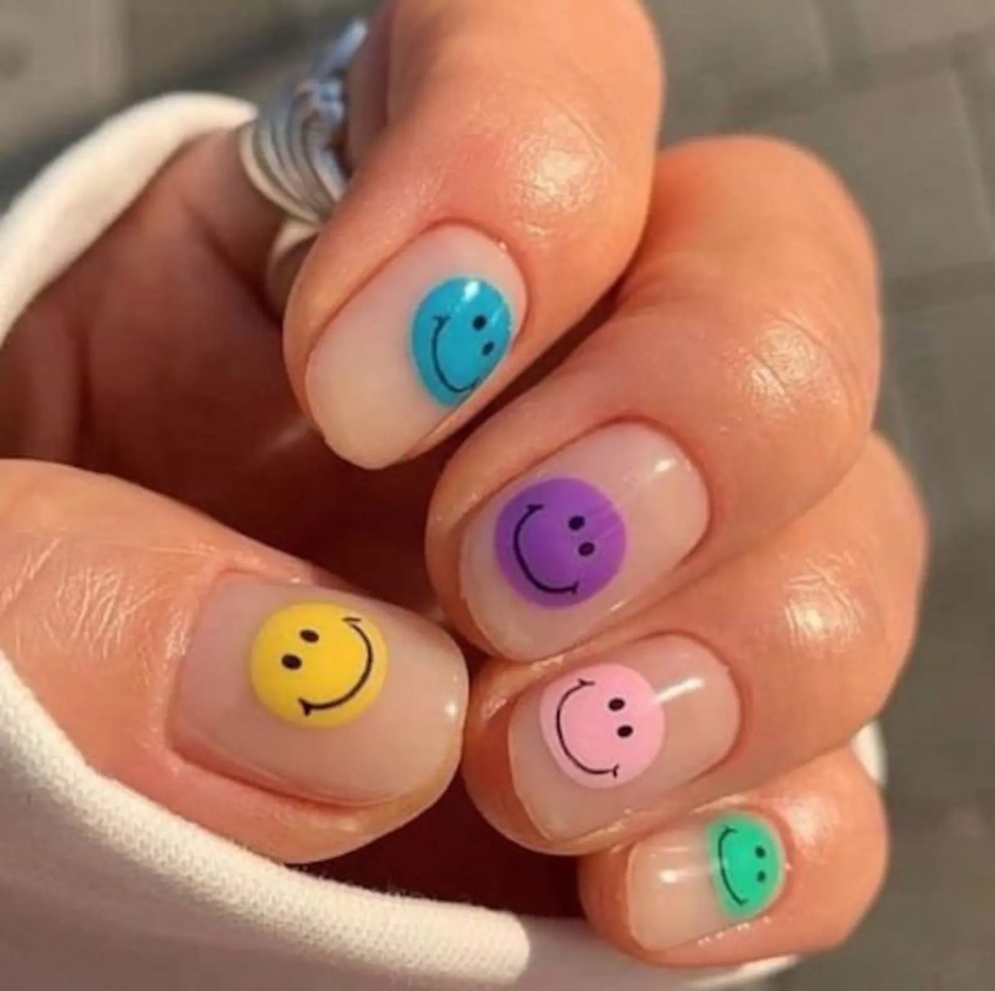 Short and easy smiley face nails