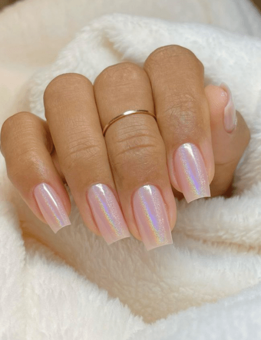 soft pink chrome wedding nails. pink glazed donut bridal nails. pink nails.