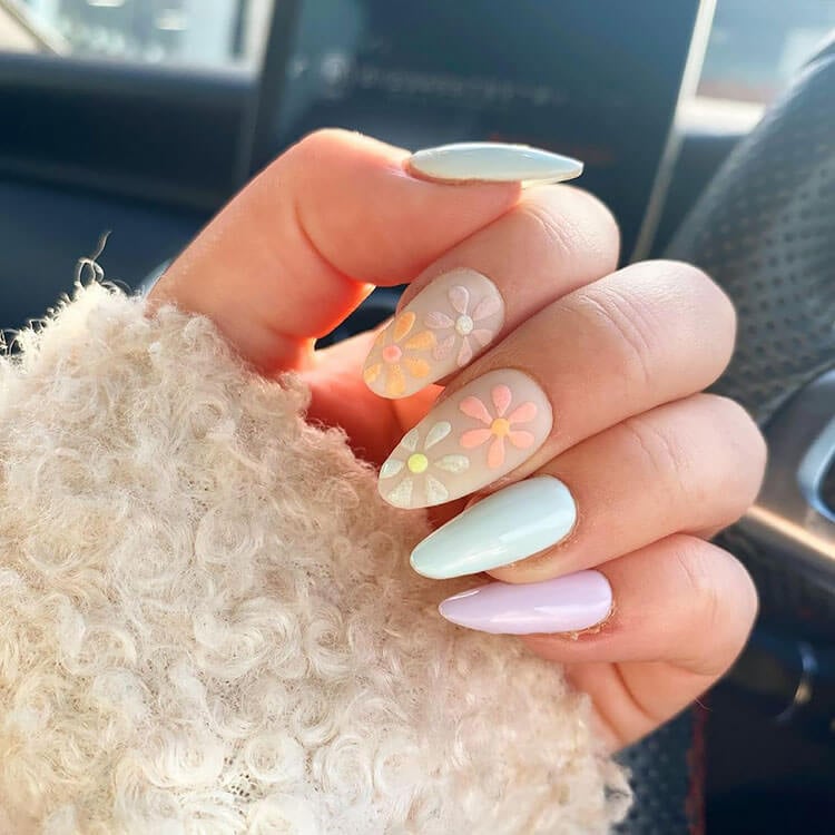 easter nails with flowers