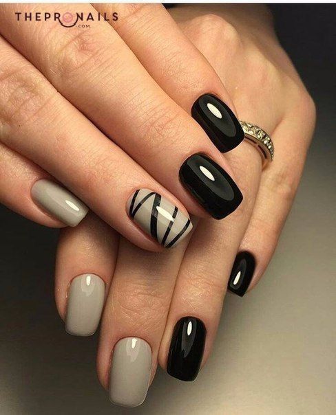 Taupe and black combination of nails