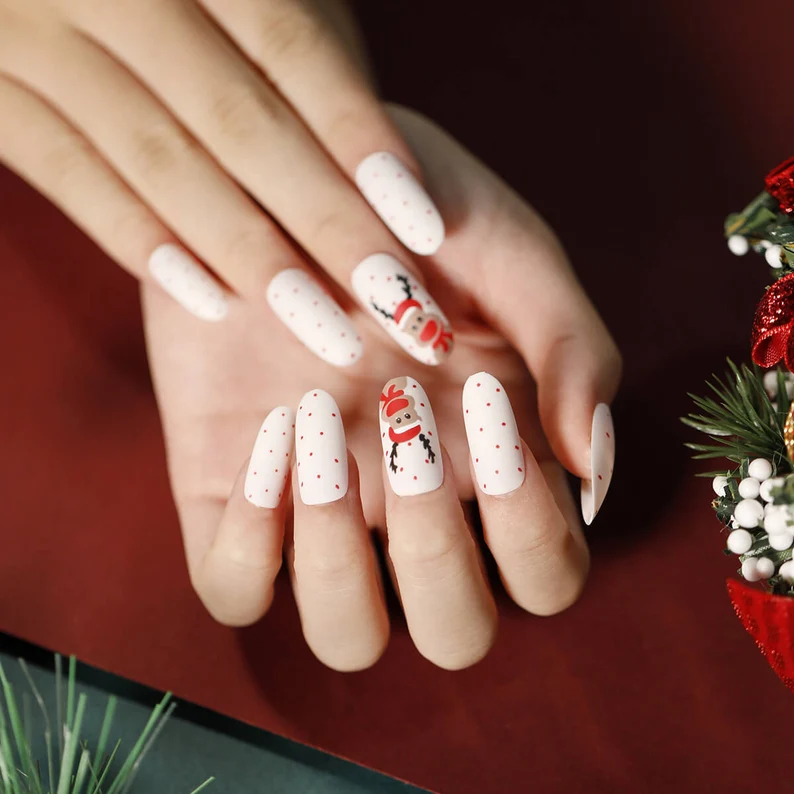 Christmas White and Red Dots Reindeer Medium Length