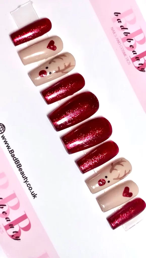 Glitter Reindeer Press on Nails