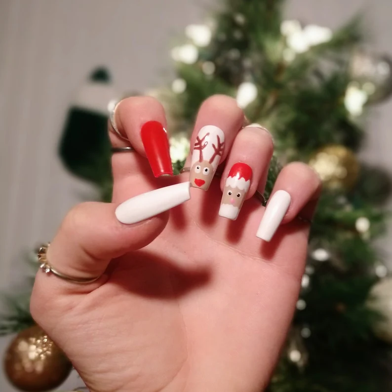 Glue On Reindeer Christmas Nails