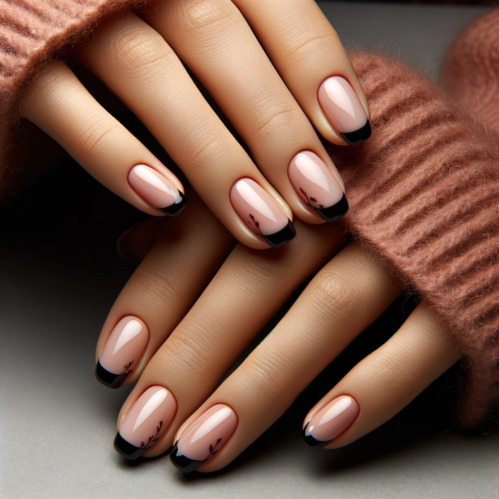 Pink and black French manicure