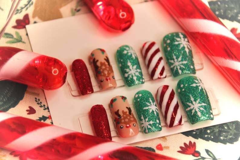 Reindeer Christmas Winter Holiday Nails