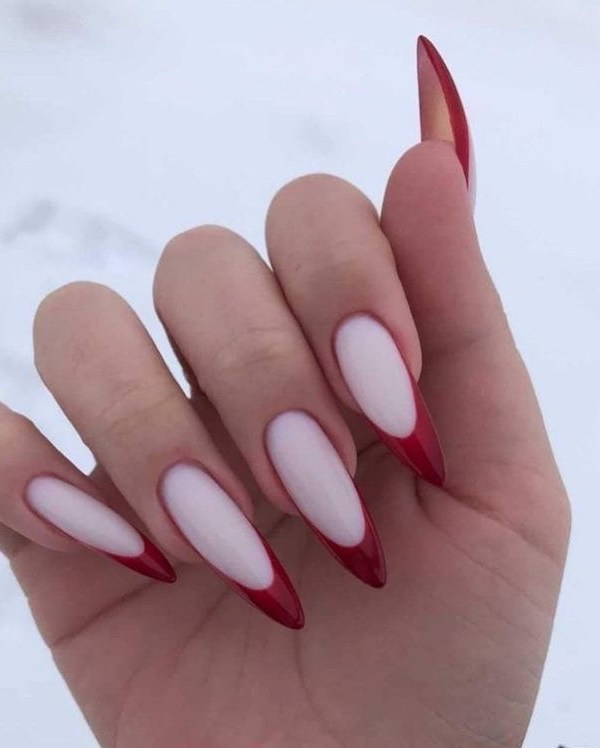 Red-on-White Stiletto French Nails