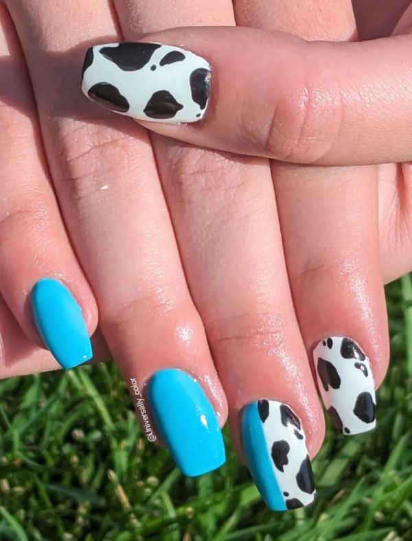 13. Cow Pattern and Electric Cyan Accents