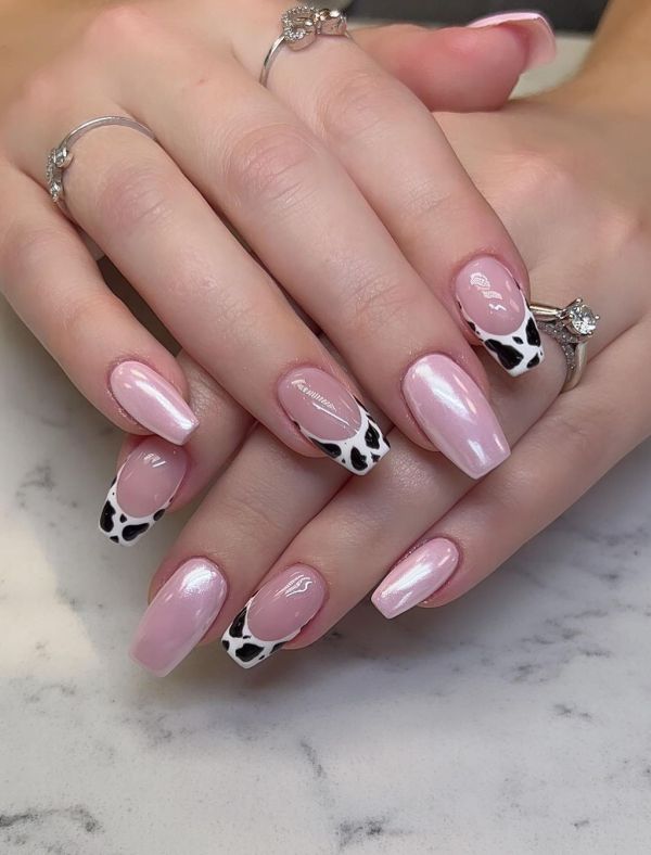 4. Pink Chrome with Cow Print Tips