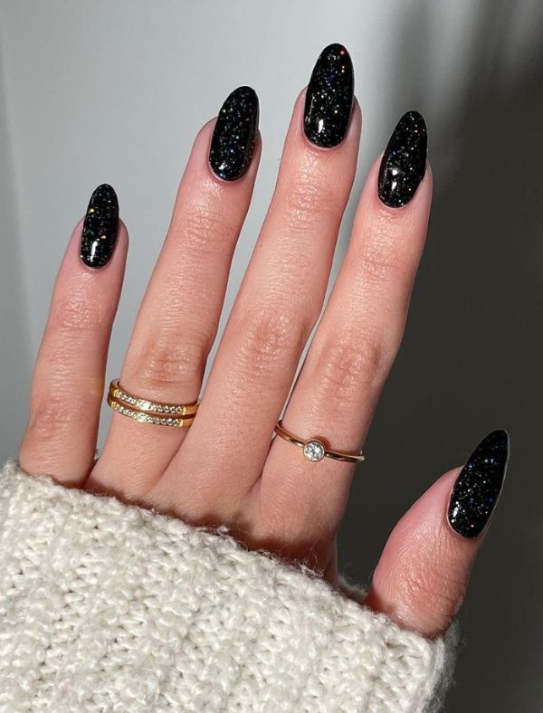 Glitter Black Nails